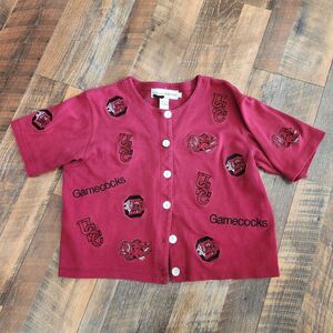 Vtg University Of South Carolina Embroidered Red Womens Cardigan USC Gamecocks